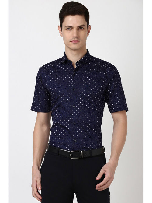Buy Peter England Men Navy Blue Print Regular Fit Formal Shirt Online