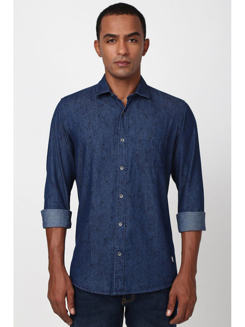 Peter England Men Navy Blue Slim Fit Print Shirt