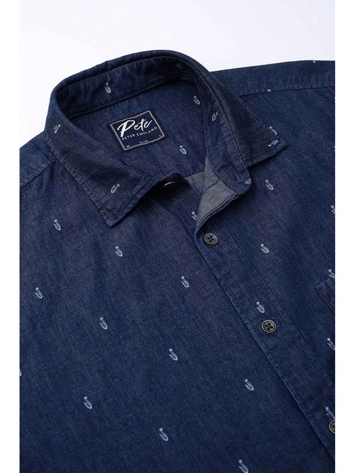 Buy Peter England Men Navy Blue Slim Fit Embroidered Party Shirt