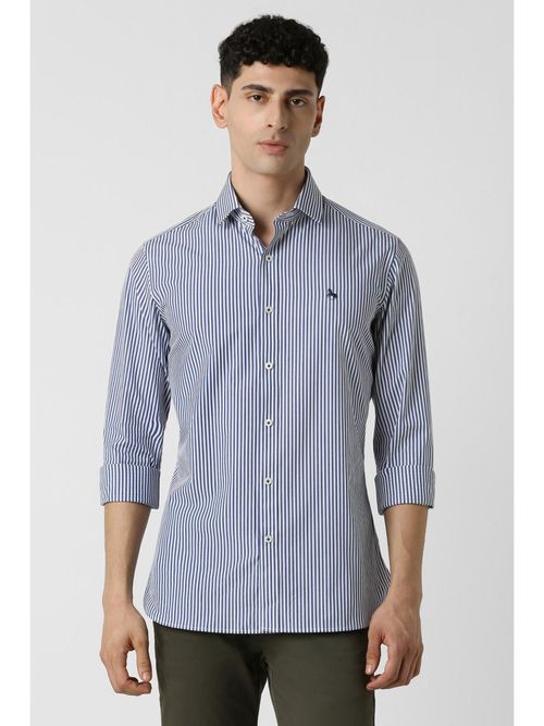 Buy Van Heusen Men Navy Blue Slim Fit Stripes Full Sleeves Casual