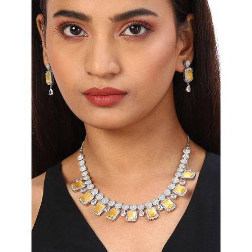 Buy Voylla American Diamond CZ Silver Plated Pearl Necklace Yellow