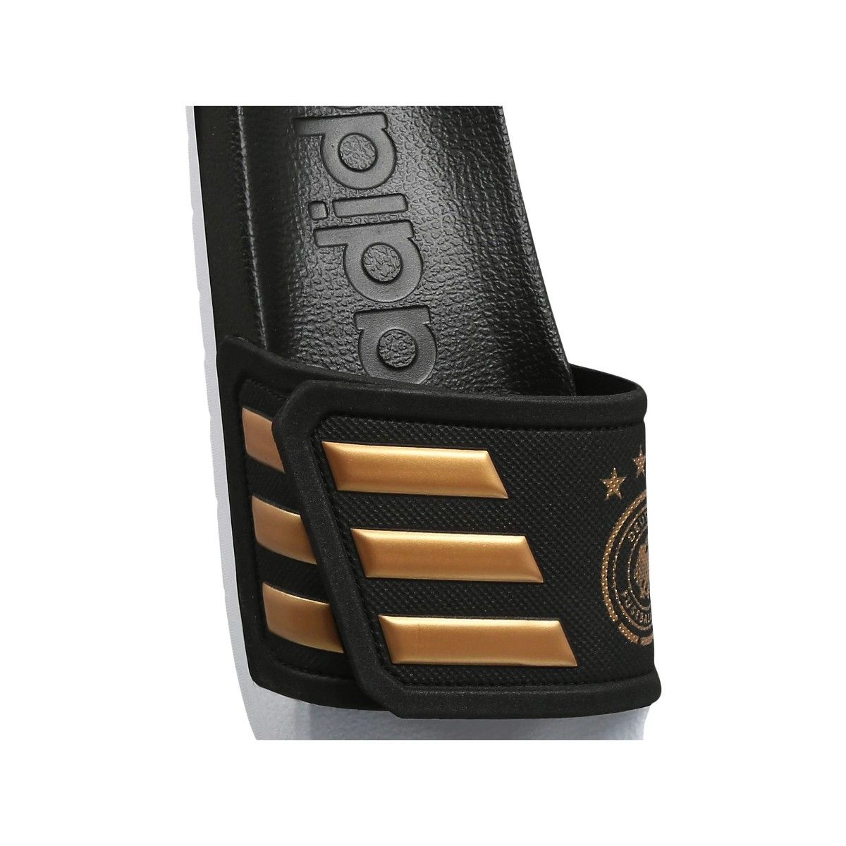 Adidas adilette discount slides black gold