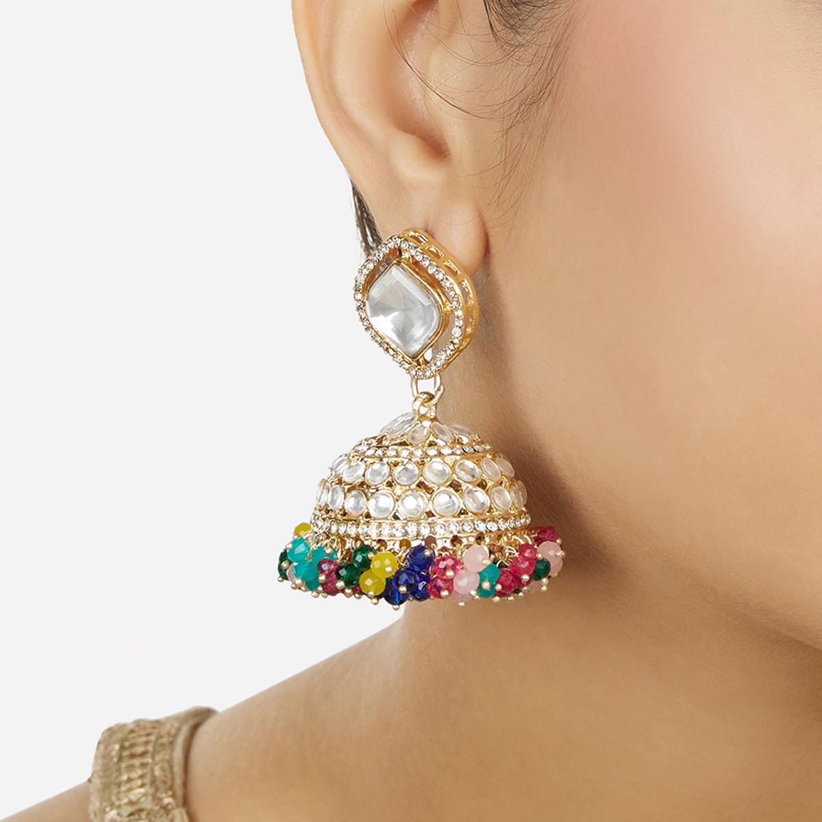 Zaveri Pearls Multicolor Cluster Beads Austrian Diamonds Jhumki Earrings