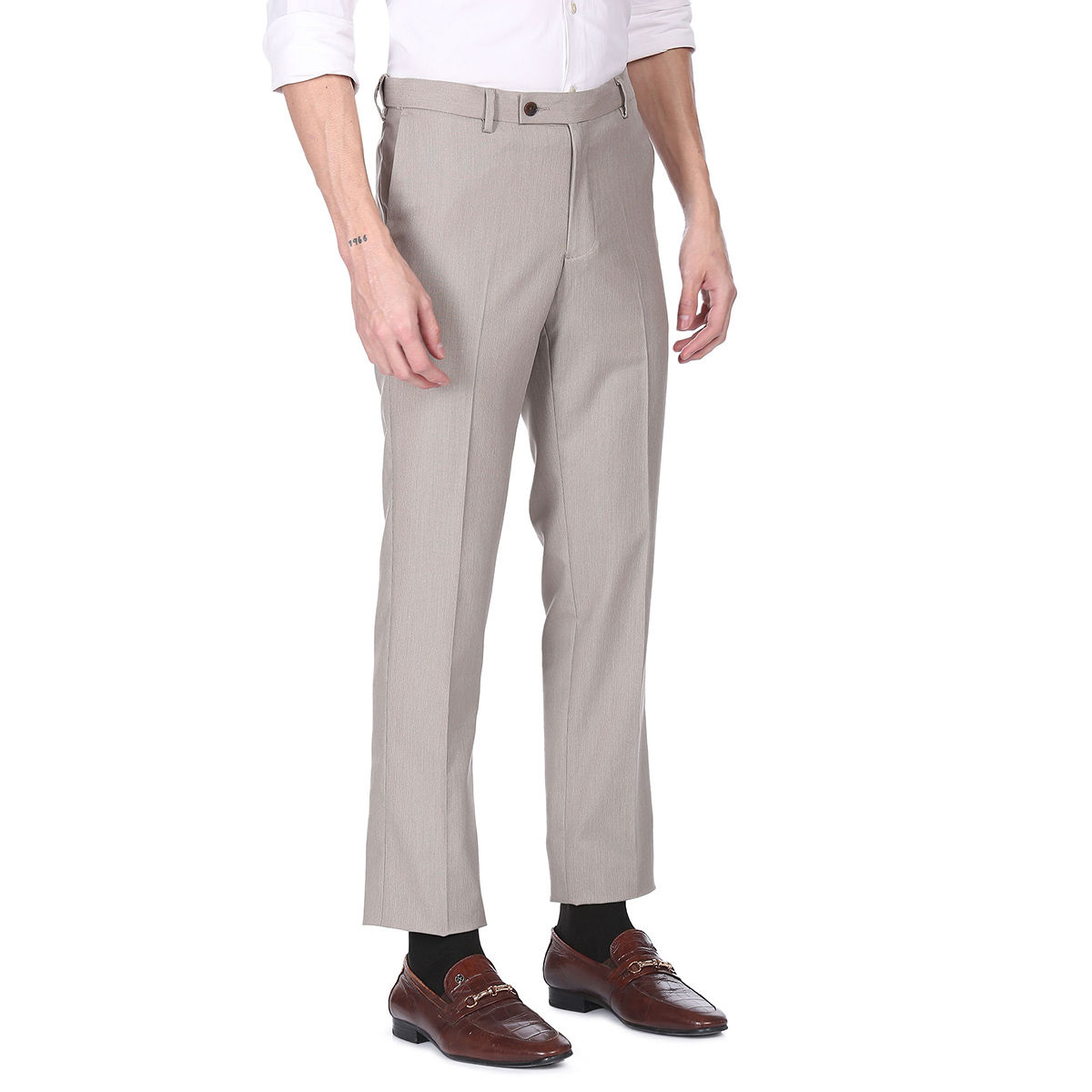 Buy Arrow New York Grey Regular Fit Flat Front Trousers for Men's Online @  Tata CLiQ