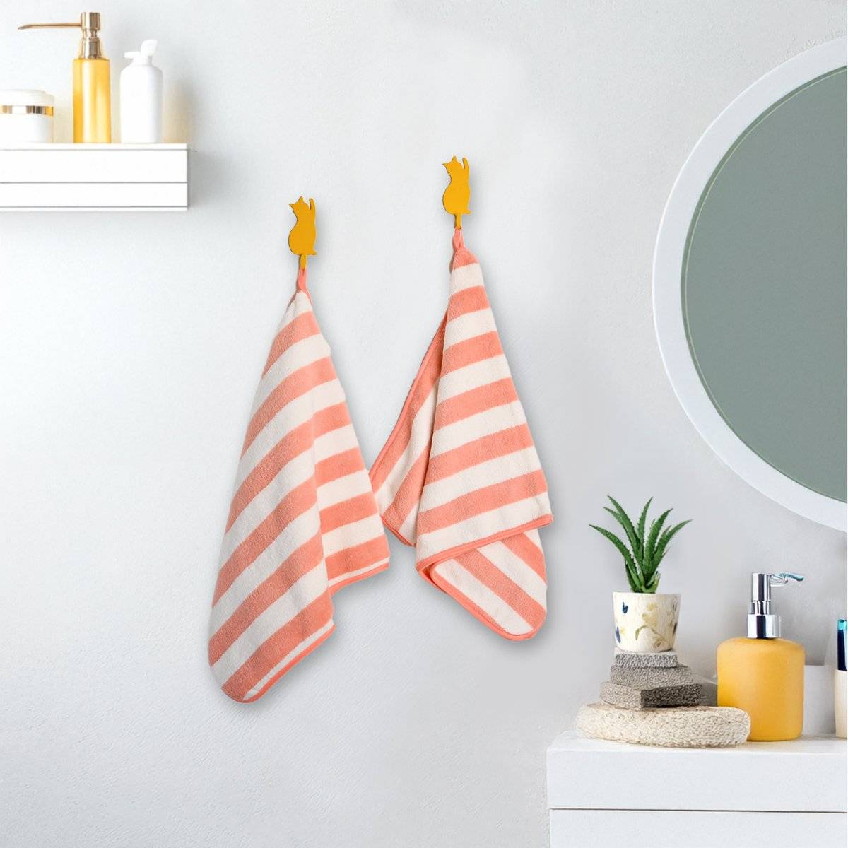 Voncasa Von Casa Polyester Pink & White Hand Towel Set Of 2