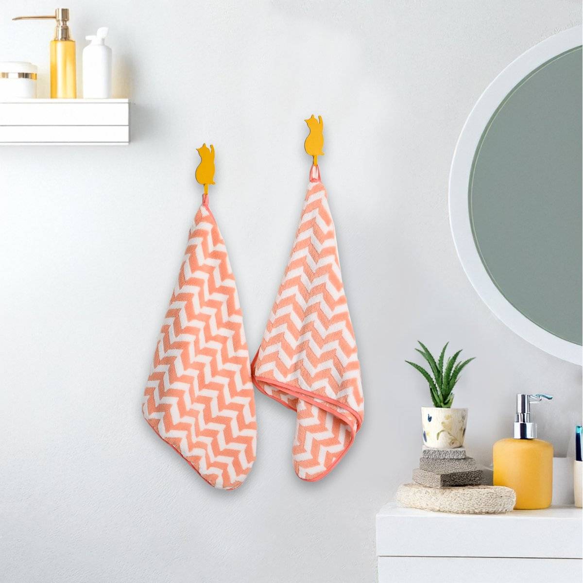 Voncasa Von Casa Polyester Pink & White Hand Towel Set Of 2