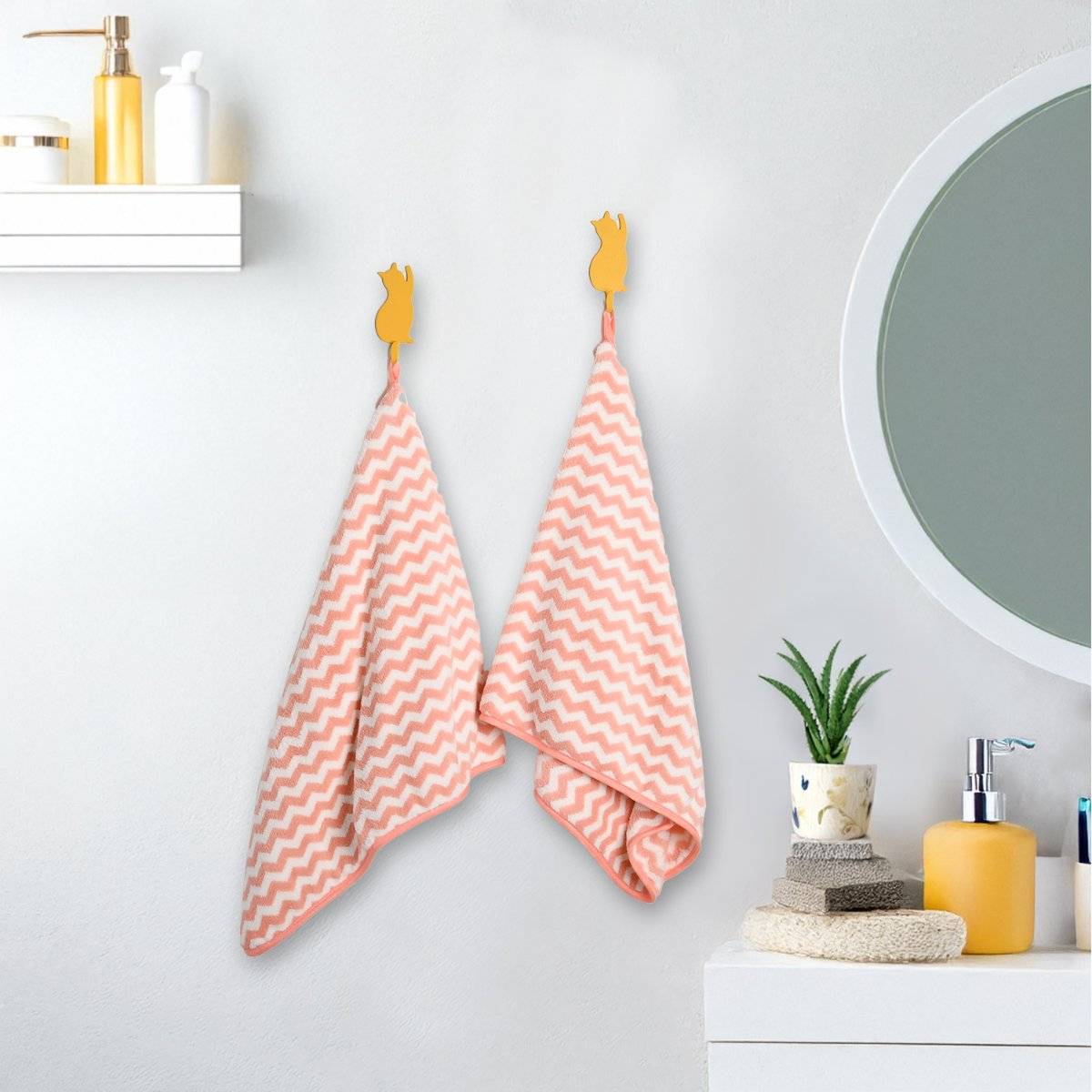 Voncasa Von Casa Polyester Pink & White Hand Towel Set Of 2