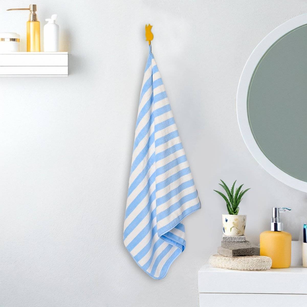 Voncasa Von Casa Polyester Blue & White Bath Towel