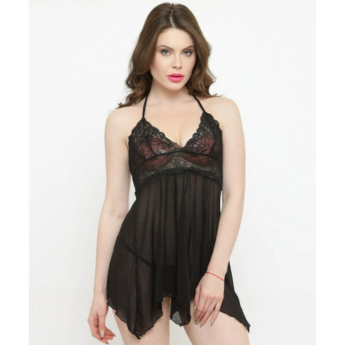Buy N-Gal Graceful Sheer Black Babydoll Dress Nightwear With G-String (3XL)  Online