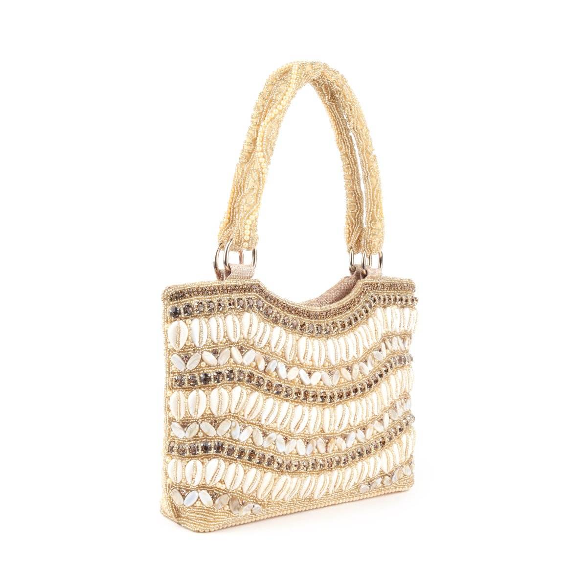 Buy Odette Gold Shells and Beads Embroidered Handbag for Women Online