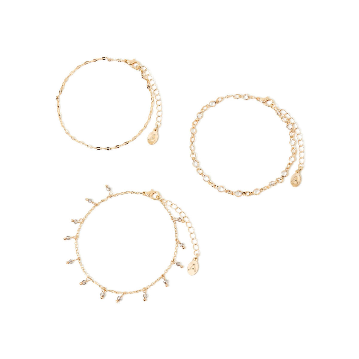 Accessorize London Women's Gold Chain and Crystal Drop Anklets Pack of