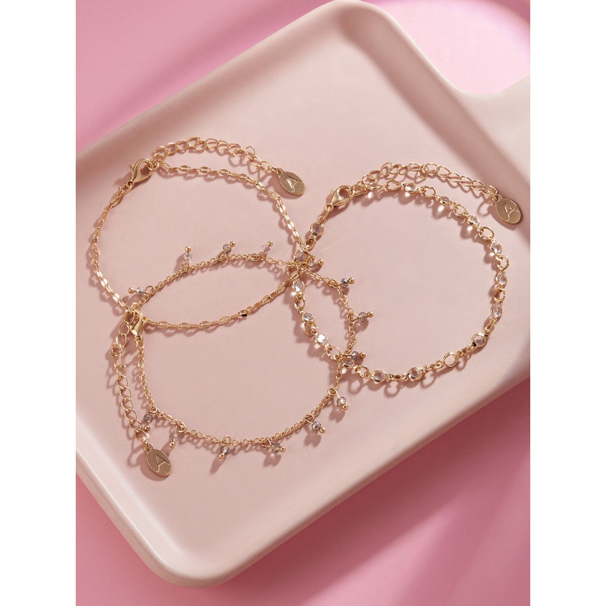 Accessorize London Women's Gold Chain and Crystal Drop Anklets Pack of