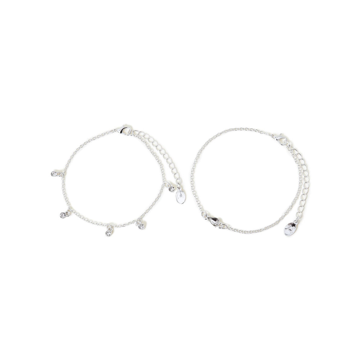 Accessorize London Women's Silver Crystal Drop Anklets Pack of 2 Buy