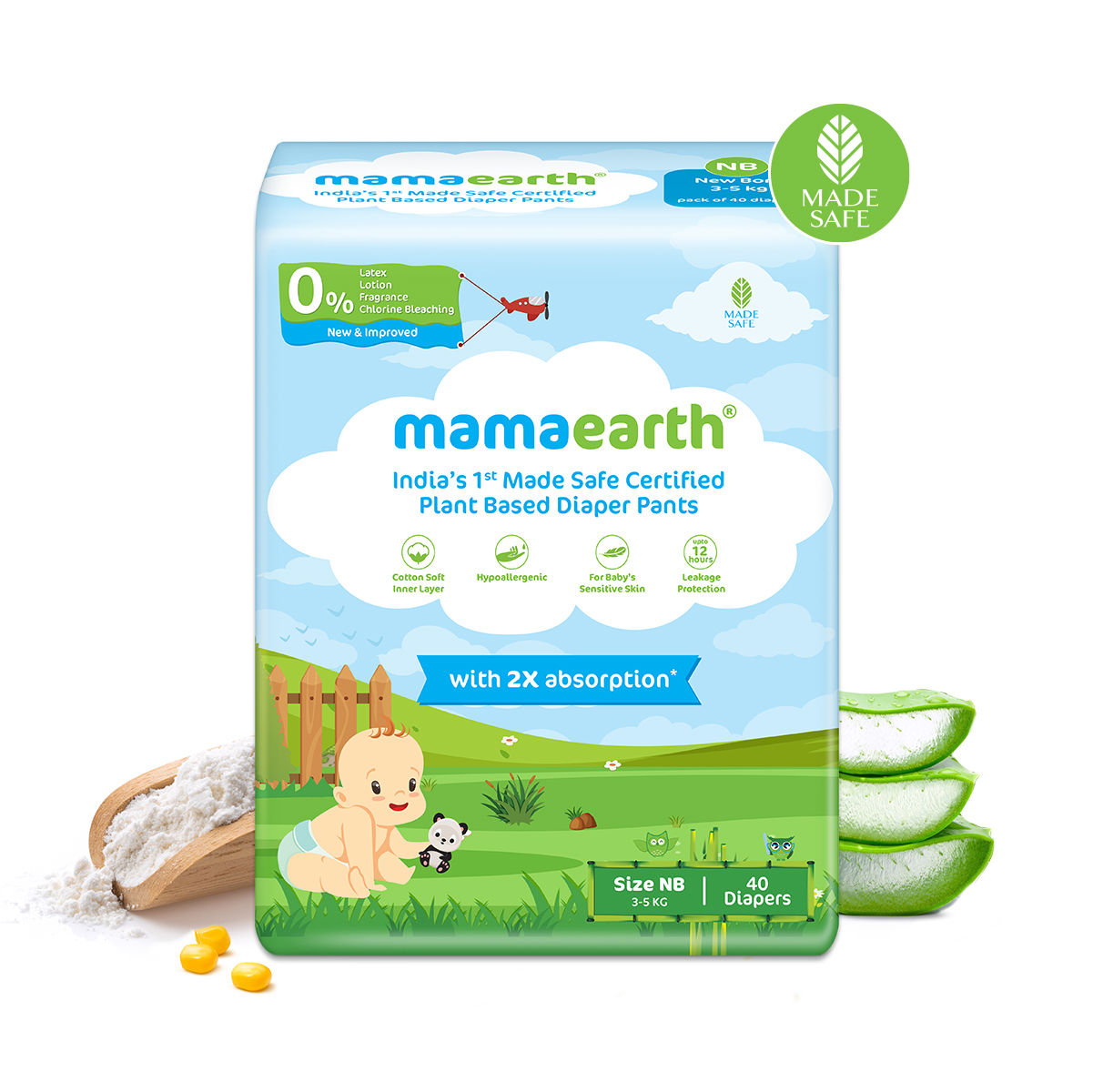 Mamaearth Plant-based Diaper Pants For Babies - 3-5 Kg (size Nb - 40 Diapers)