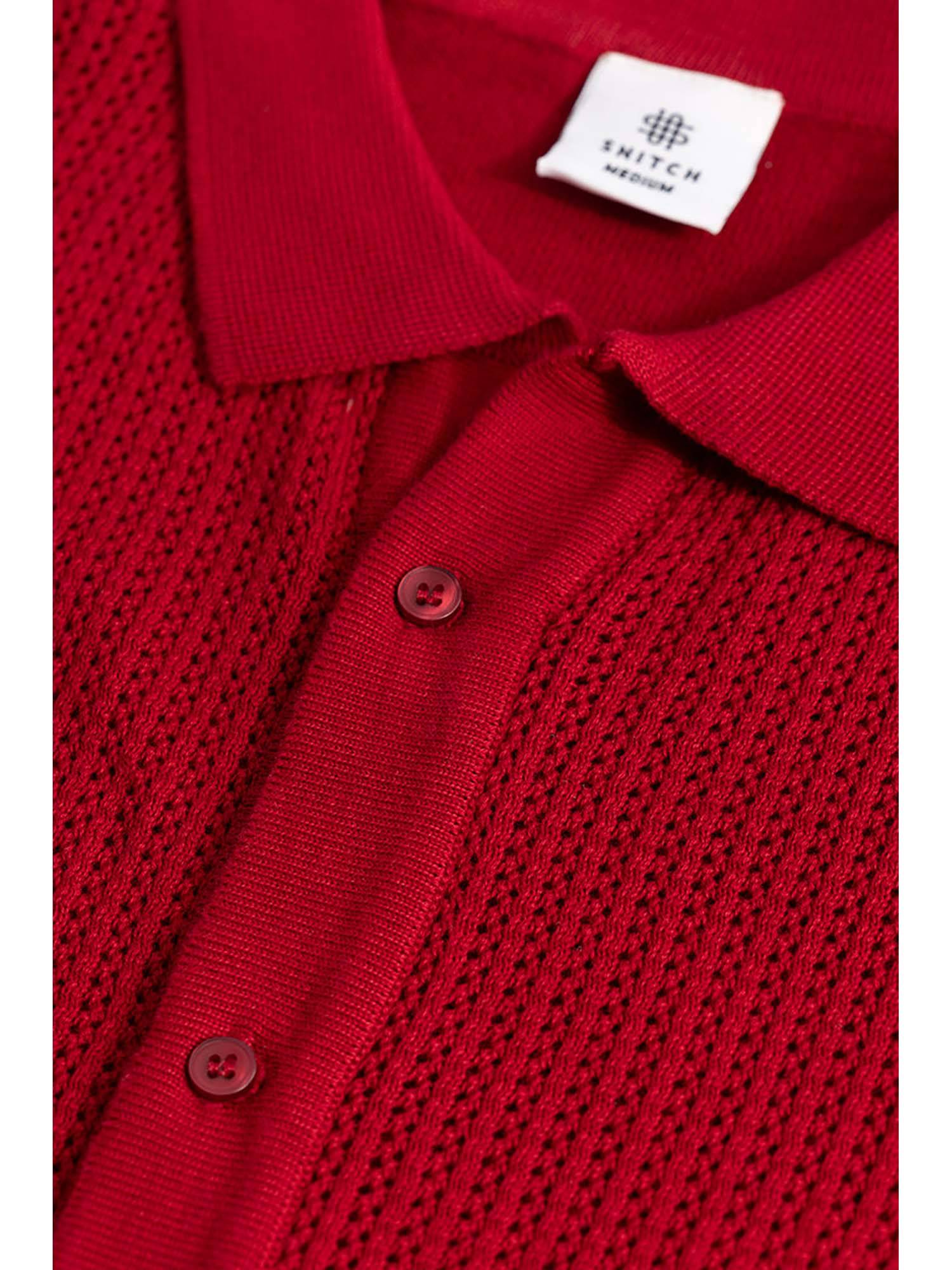 Snitch Red Buy Snitch Red Textured Self-Design Half Sleeves Slim Casual Shirt for ...