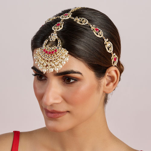 Buy Azai by Nykaa Fashion Gold and Red Kundan Pearl Beaded Festive