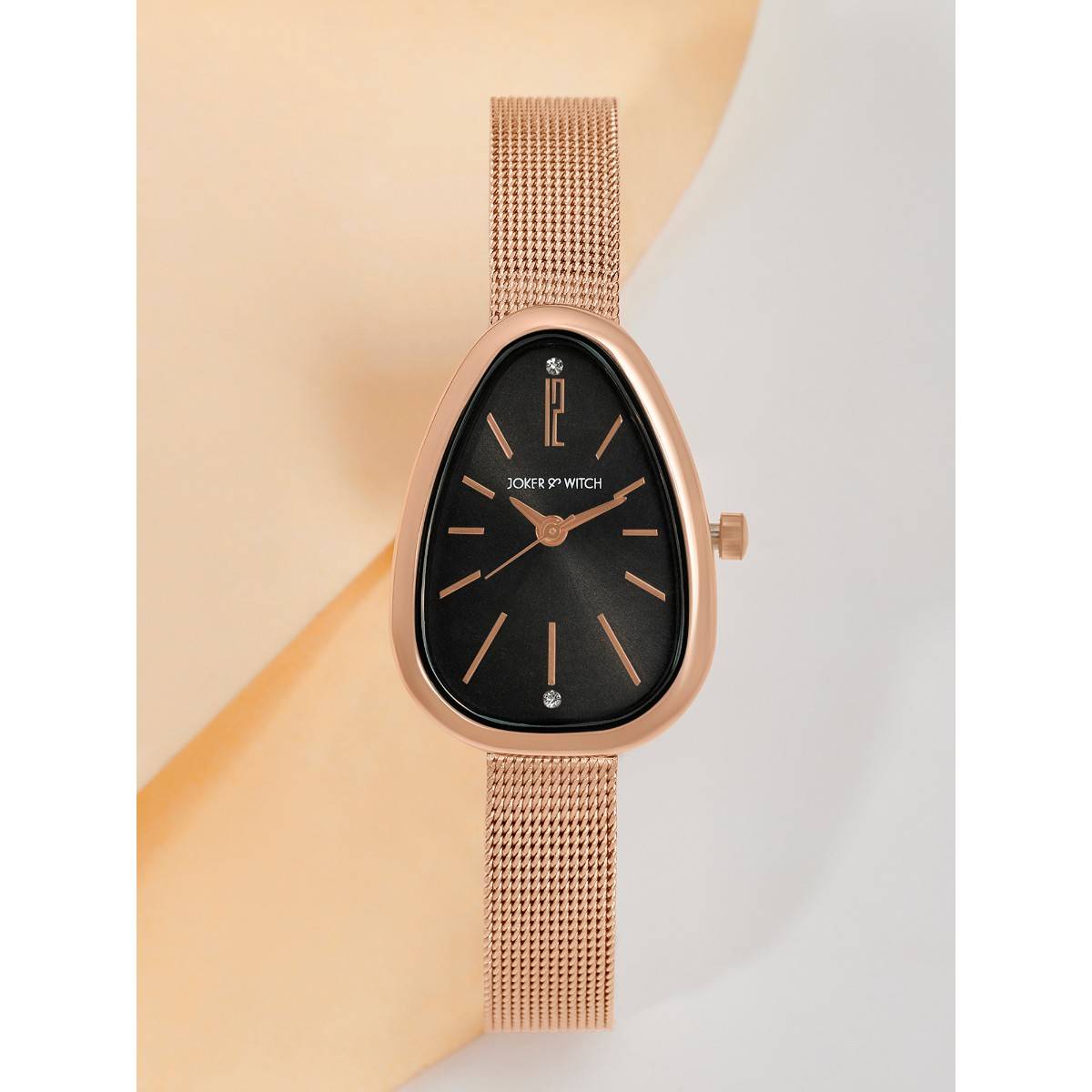 Joker & Witch Maris Rosegold Watch with Black Dial and Mesh Strap-AMWW1009 (M)