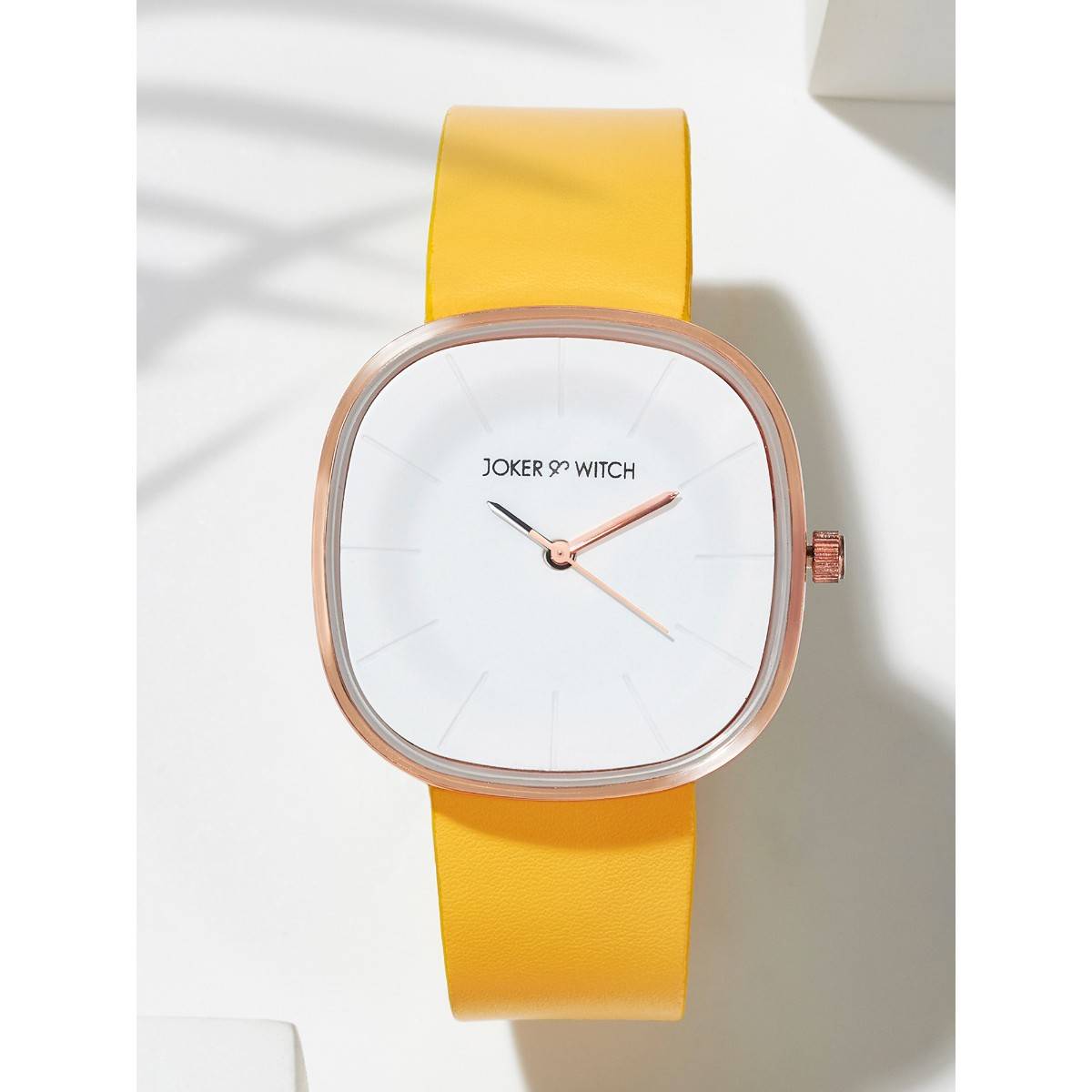 Joker & Witch Square Dial Watch with A White Dial and Stylish Yellow PU Strap-AMWW980 (M)