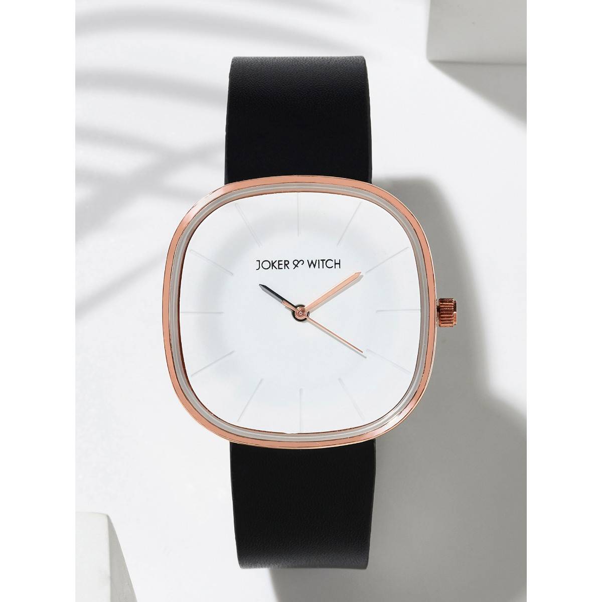 Joker & Witch Square Dial Watch with A White Dial and Stylish Black PU Strap-AMWW983 (M)