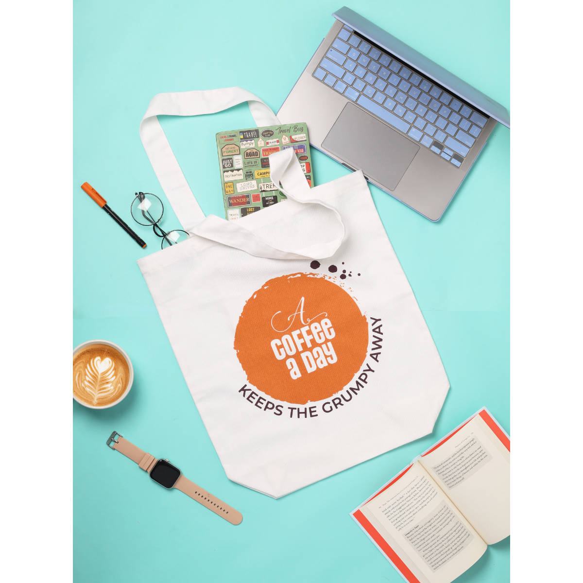 Doodle Collection Doodle Coffee Day Canvas Tote Bag