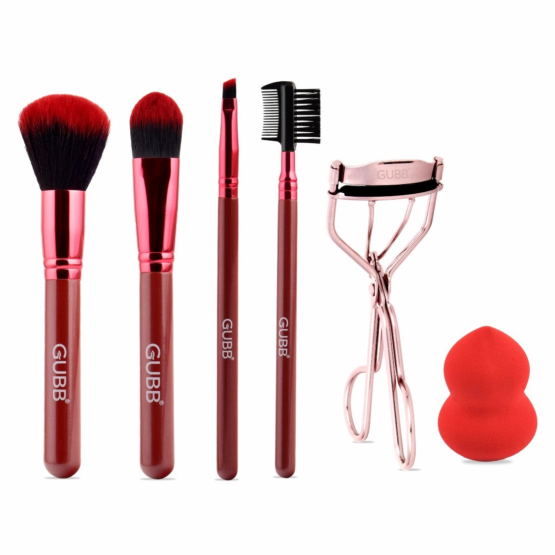 GUBB Beauty Surprise Kit, 4 Brushes, Beauty Blender and Eyelash Curler