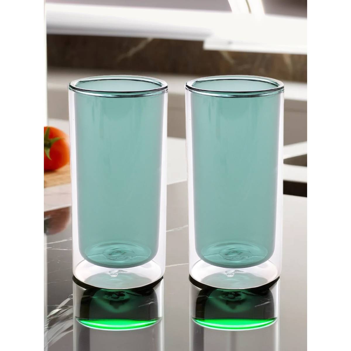 The Better Home Colored Double Walled Glass 250ML Green Pack of 2