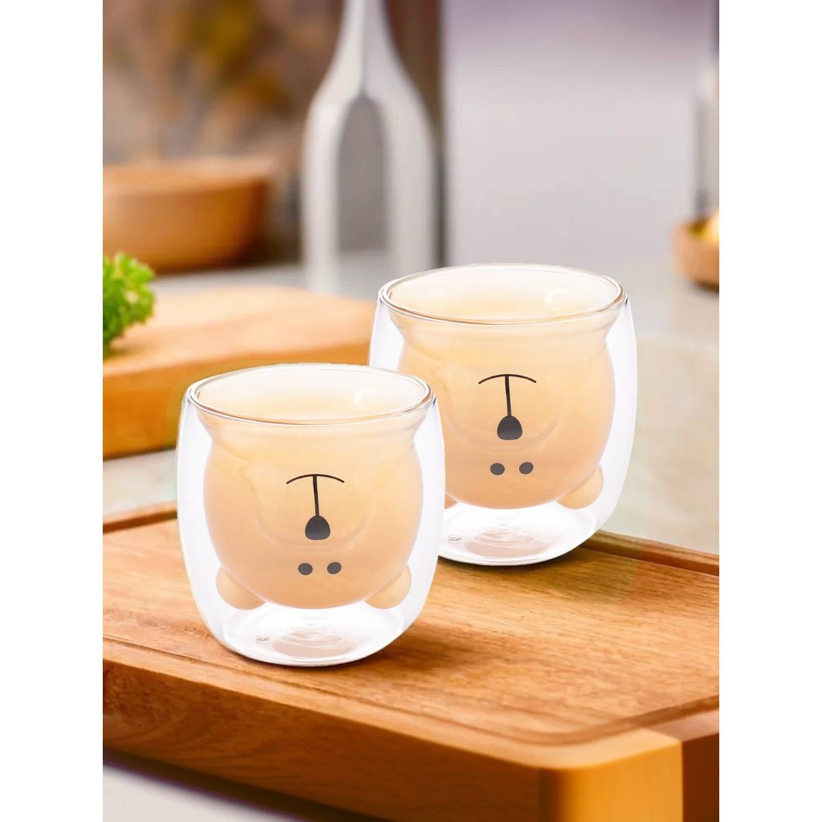 The Better Home Teddy Bear Doubled Walled Cup 250ML Amber Pack of 2
