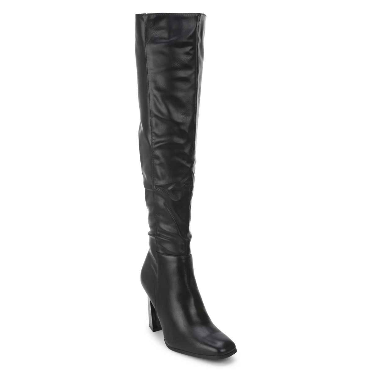 Truffle Collection Black Pu Dual Tone Block Heels Long Boots - UK 3