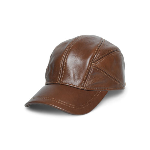 Buy CHOKORE Men Brown Vintage Leather Baseball Cap Online