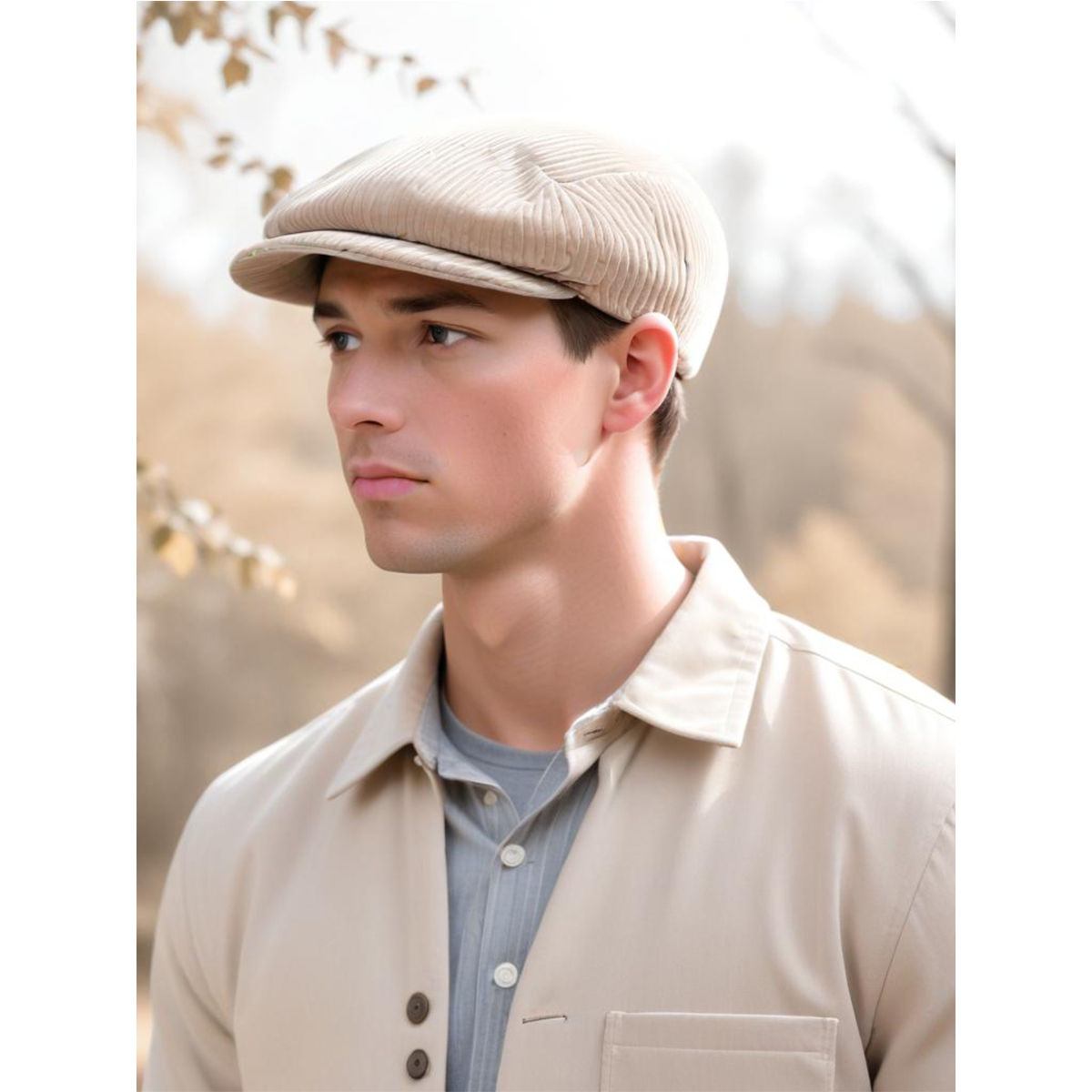 Buy CHOKORE Unisex Beige Corduroy Flat Warm Cap Online