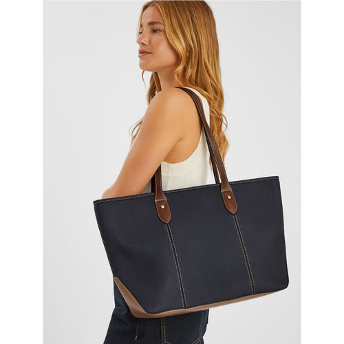 Accessorize London Women Navy Blue Colorblock Zip Top Tote Bag