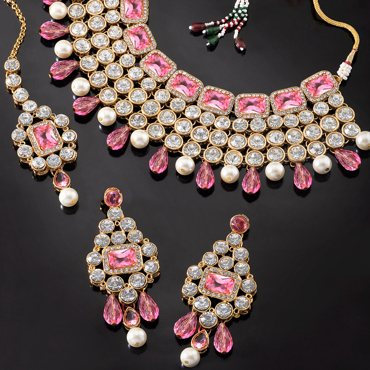 Peora Brass Choker Designer Gold Plated Necklaces For Women (PF25N708PK): Buy Peora Pink Choker Designer Gold Plated Necklaces For Women (PF25N708PK) Online at Best Price in India