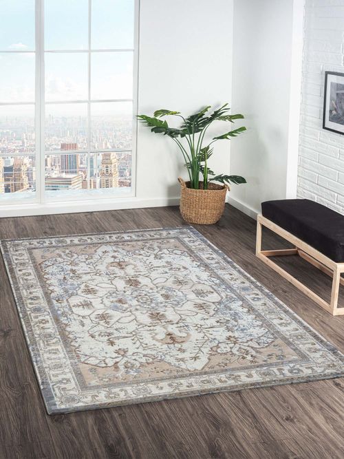OBSESSIONS Beige Ethnic Polyester Carpet ideal for Living room and Bedroom  (4x6 feet)