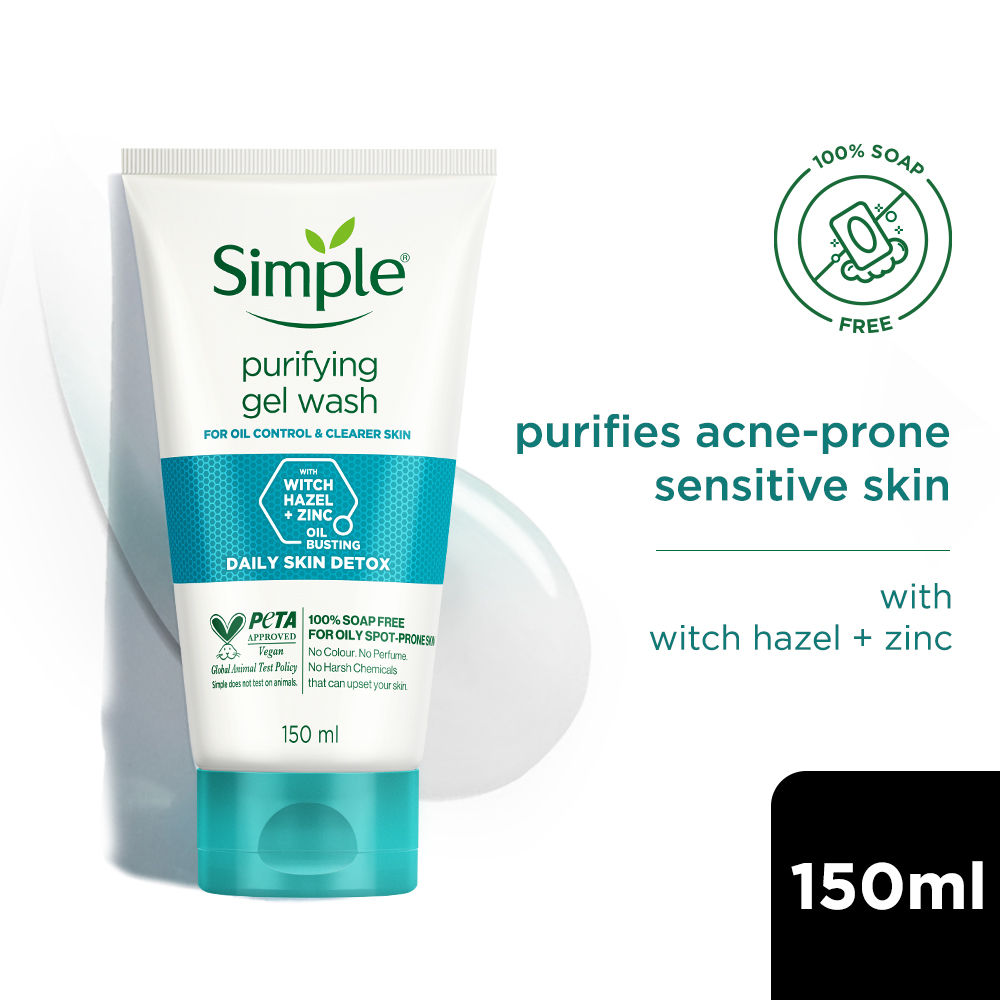 Simple Daily Skin Detox Purifying Facial Wash, 100% Soap Free | Gentle on Acne prone skin