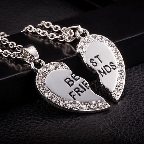 Peora Best Friend CZ Silver Heart Shape Couple Pendant Necklace Set Pack of  (PFCCP04S)