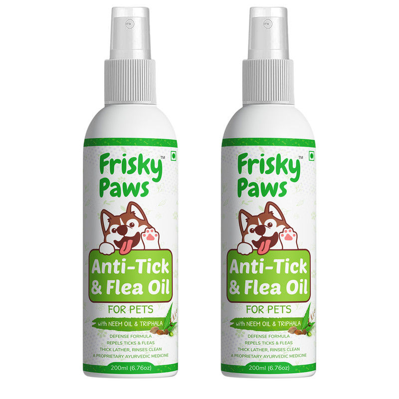 Frisky Paws Anti-tick & Flea Oil Spray For All Breeds With Neem Oil, Aloe Vera, Triphala - 2 Pcs