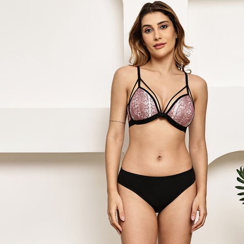 Buy PrettyCat Snake Print Strappy Triangle Bra Panty Set For Women