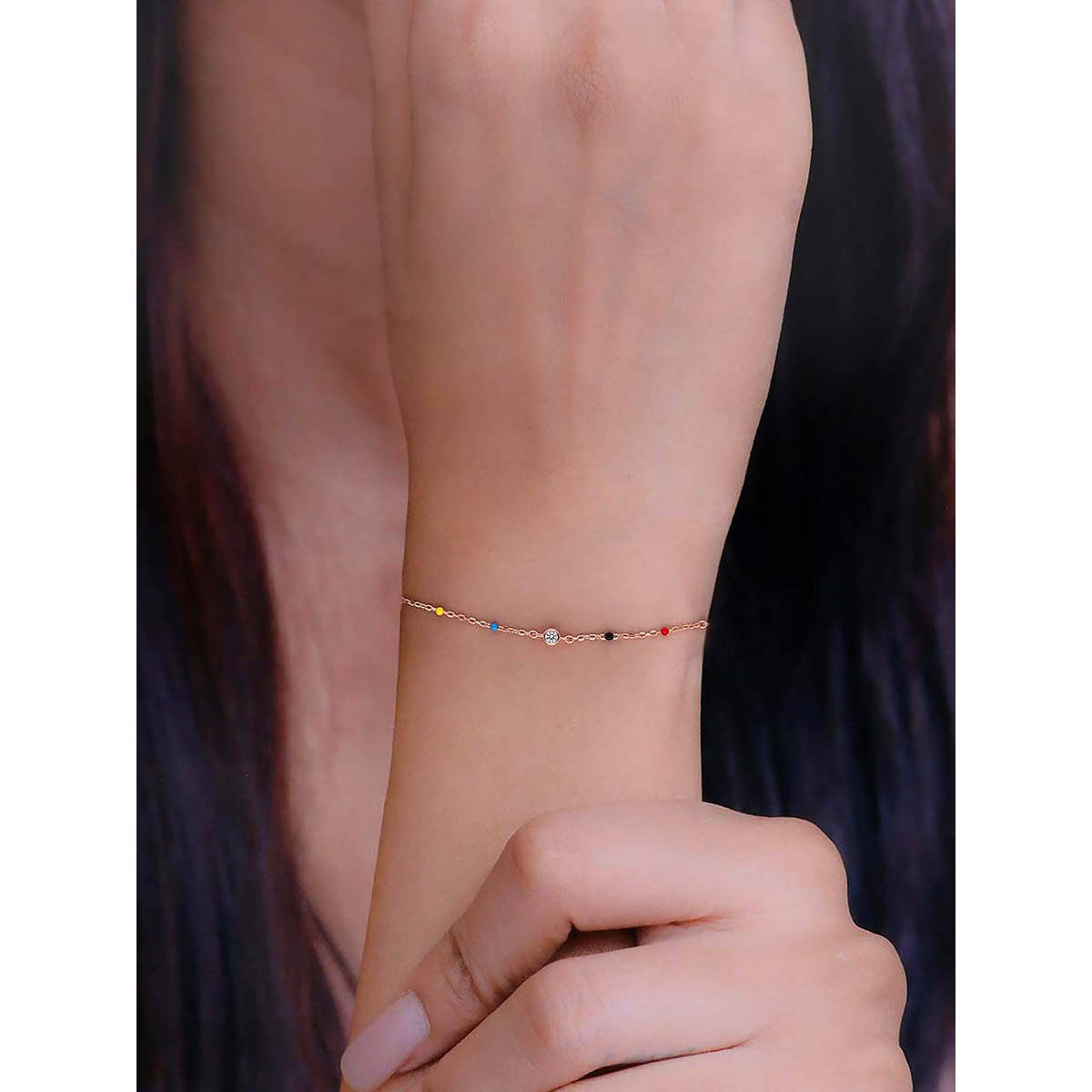 Kai Jewel Sterling Silver Rose Gold Trendy Multi-Color Beads Chain Bracelet