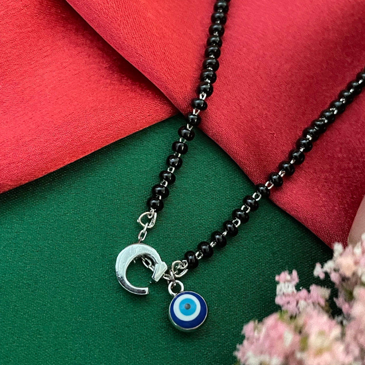 Digital Dress Room C Letter & Evil Eye Silver Mangalsutra
