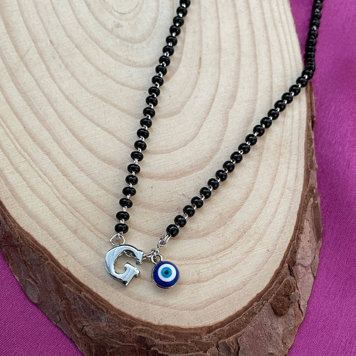 Digital Dress Room G Letter & Evil Eye Silver Mangalsutra