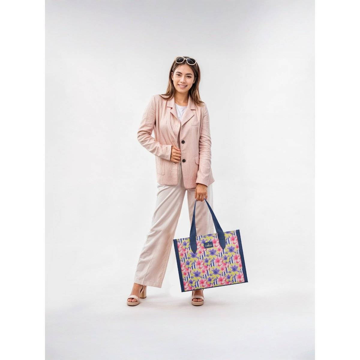 The Clownfish Women Allure Series Tote Bag with Detachable Strap - Navy Blue