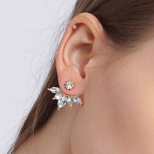 Buy Fabula White Stone Studded Floral Ear Jacket Stud Earrings Online