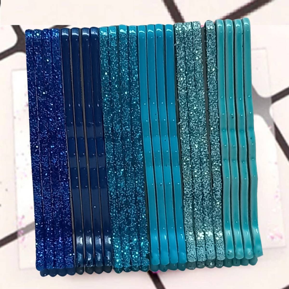 OOMPH Combo of 24 Blue, & Purple Shimmer Metal Bobby Pins For Women & Girls