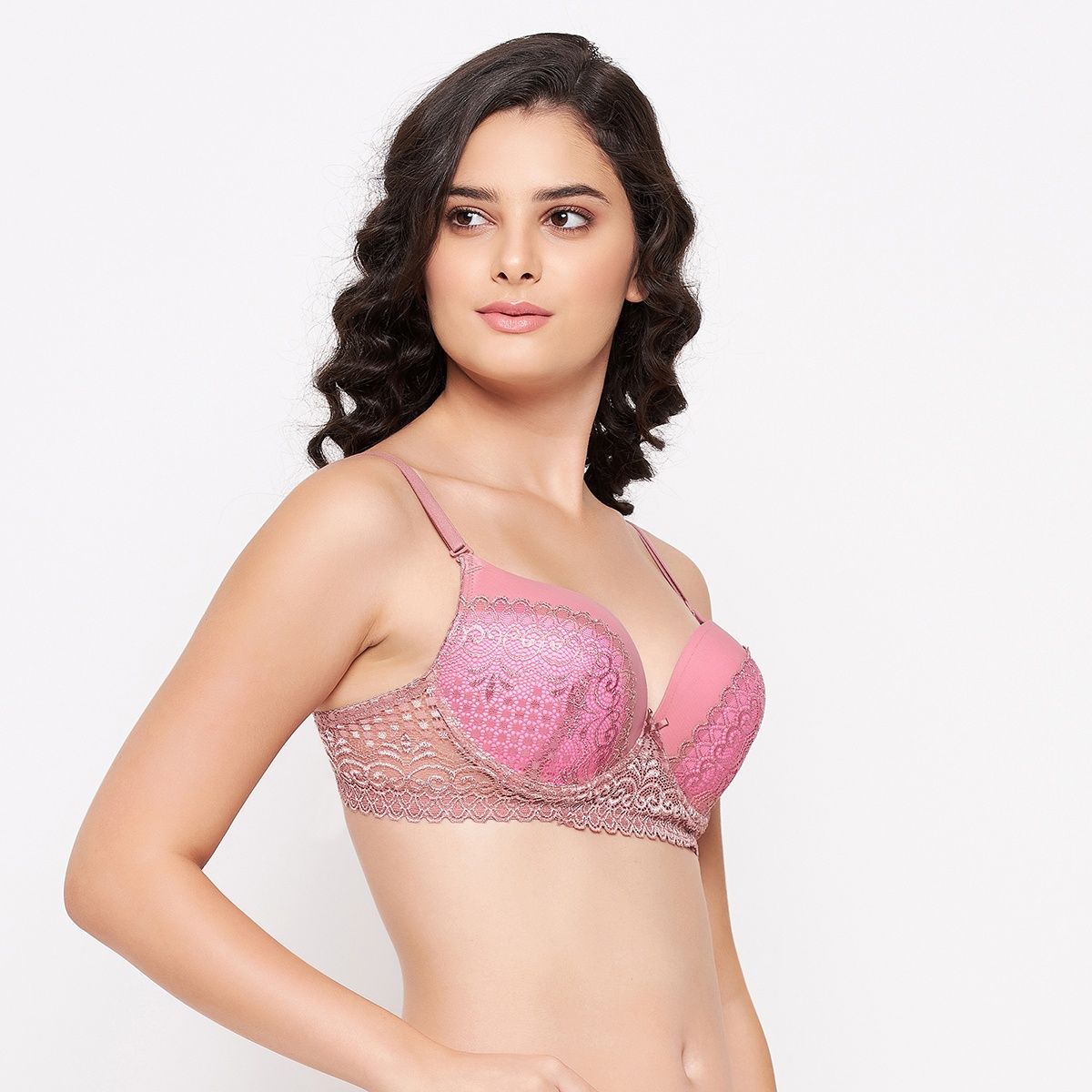 Clovia Level 3 Push Up Underwired Demi Cup Multiway Bra In Blush Pink Lace Buy Clovia Level 3 9081