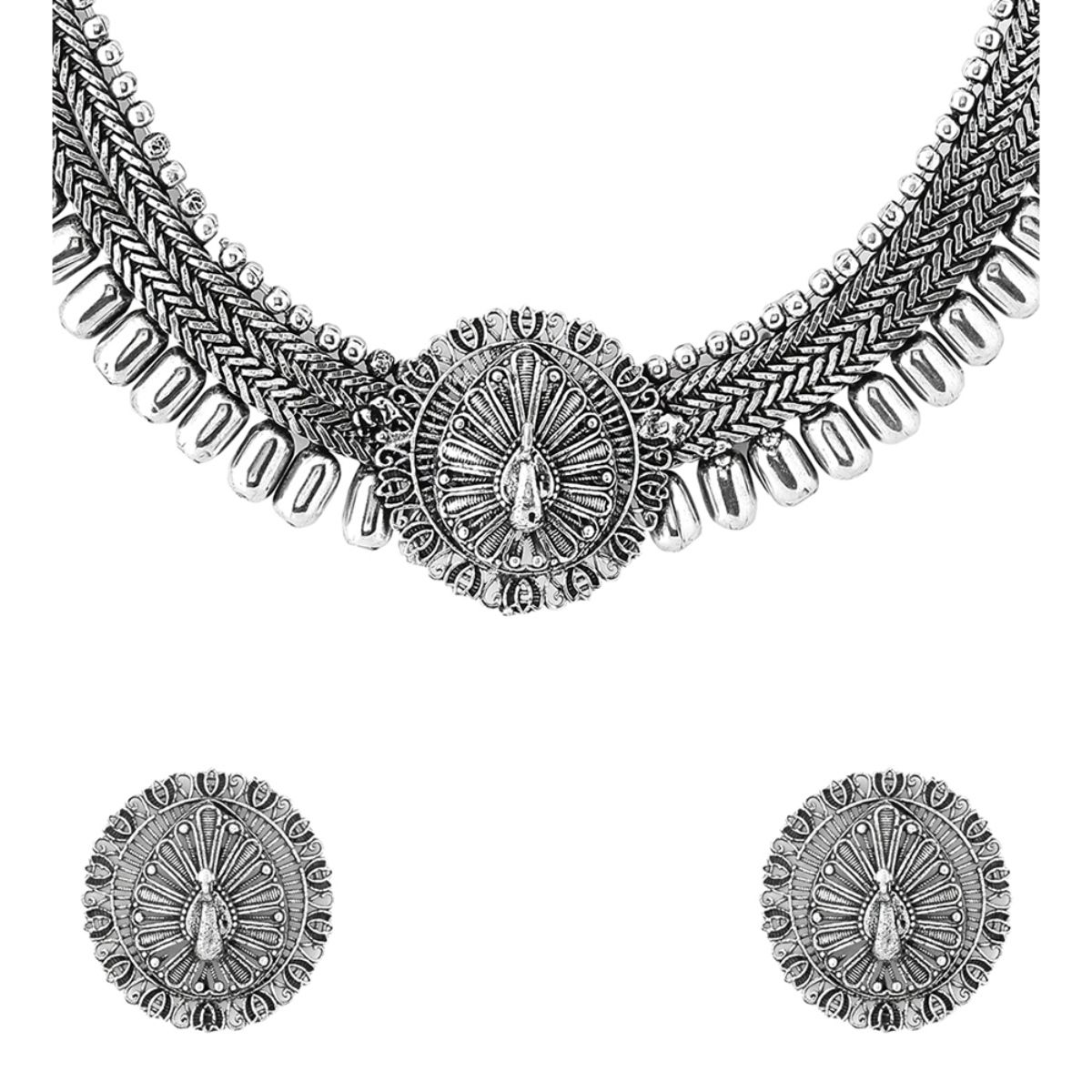 Buy Yellow Chimes Silver Oxidised Peacock Designed Dori Thread