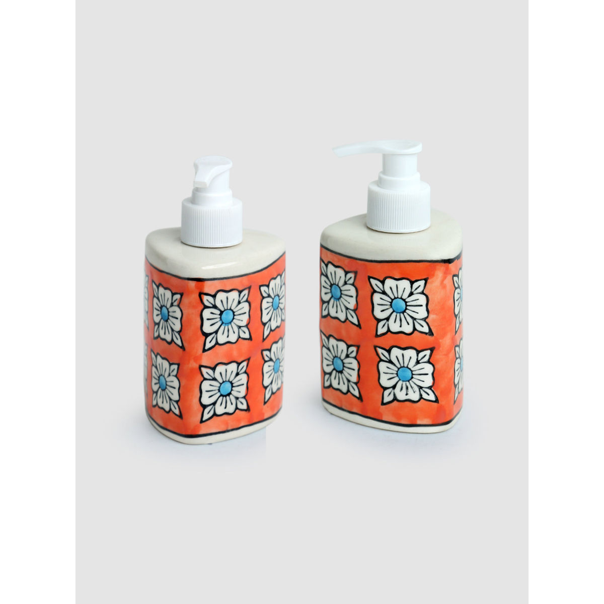 ExclusiveLane Floral Printed Handpainted Ceramic Liquid Soap Dispenser(Set Of 2) Buy