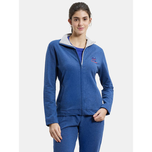 Jockey UL08 Women Super Combed Cotton Elastane High Neck Jacket Denim  Blue Melange (S)