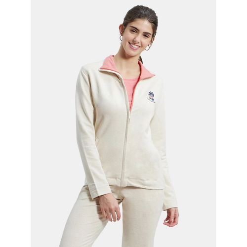 Jockey UL08 Women Super Combed Cotton Elastane High Neck Jacket Cream  Melange (S)