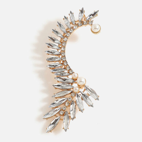 SOHI Gold Plated White Contemporary Ear Cuff Earrings