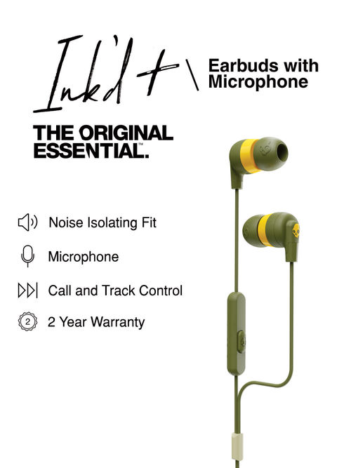 Skullcandy S2IMY-M687 Inkd Plus In-Earphone with Mic (Moss Olive Yellow)